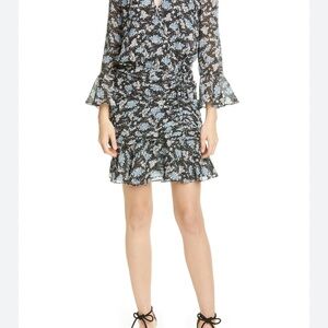 Veronica Beard Black Mini Dress with Light Blue Floral Print